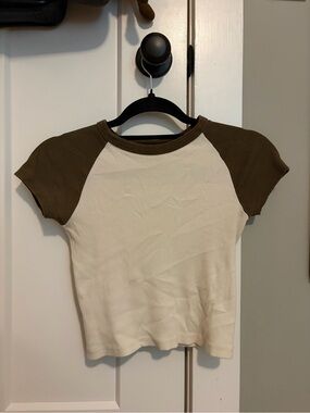 Brandy Melville Baseball Baby Cream Tee with Brown Details